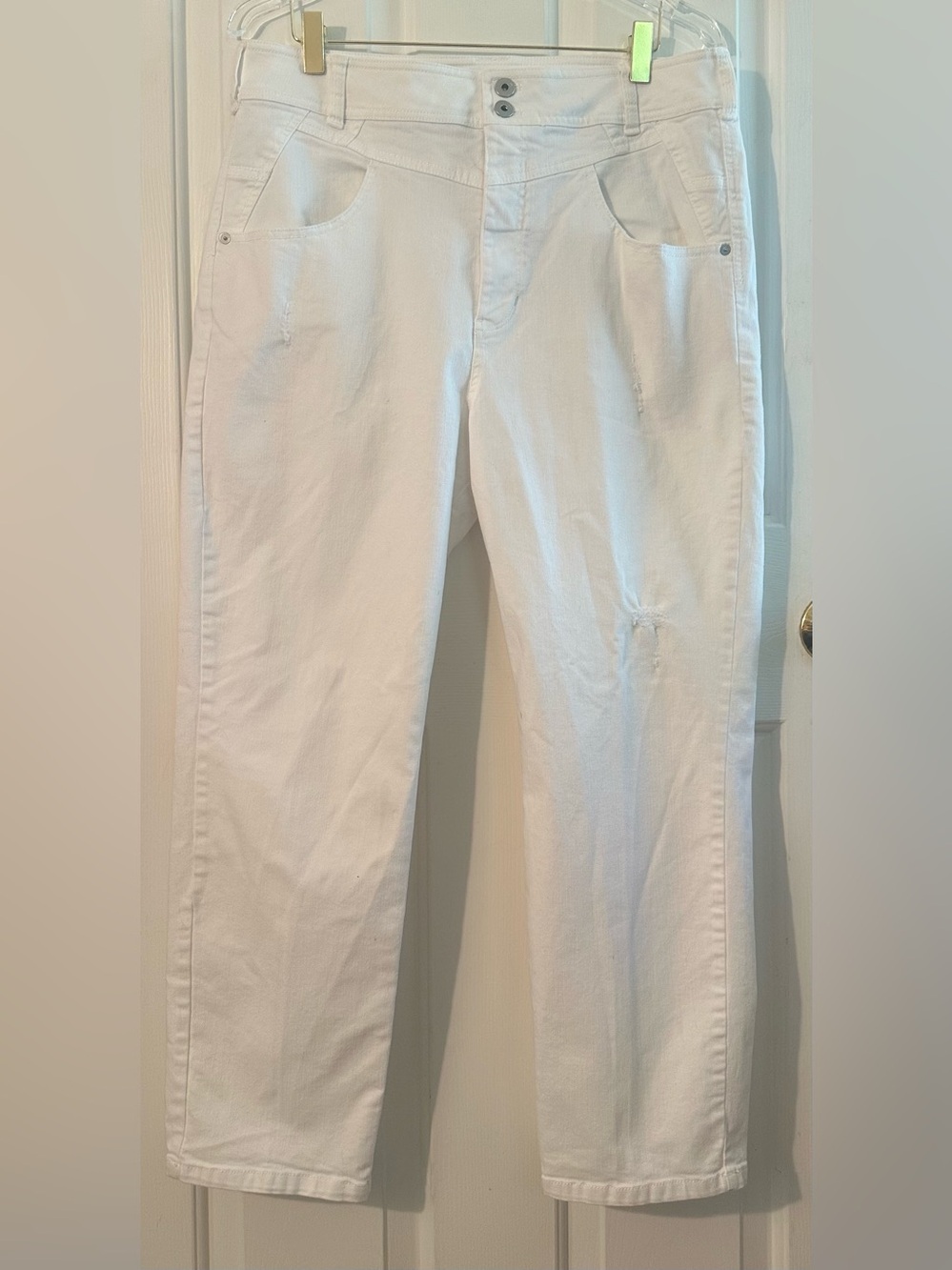 ANTHROPOLOGIE PILCRO 32 Jeans White Hi-Rise Front Yoke Straight Crop Distressed